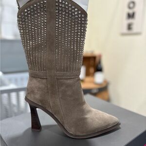 Vince Camuto Taupe Studded Heeled Boots